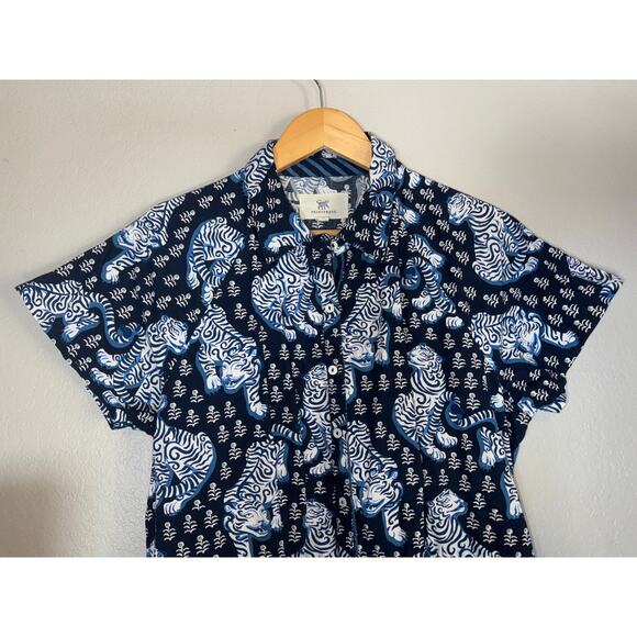 Anthropologie Printfresh Tiger Queen Navy Easy Elegance Tiered Dress Large Boho - Picture 4 of 8